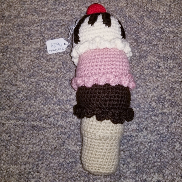 NEW Handmade Crochet Squishy Double Scoop Ice Cream Cone 13" - Picture 3 of 3